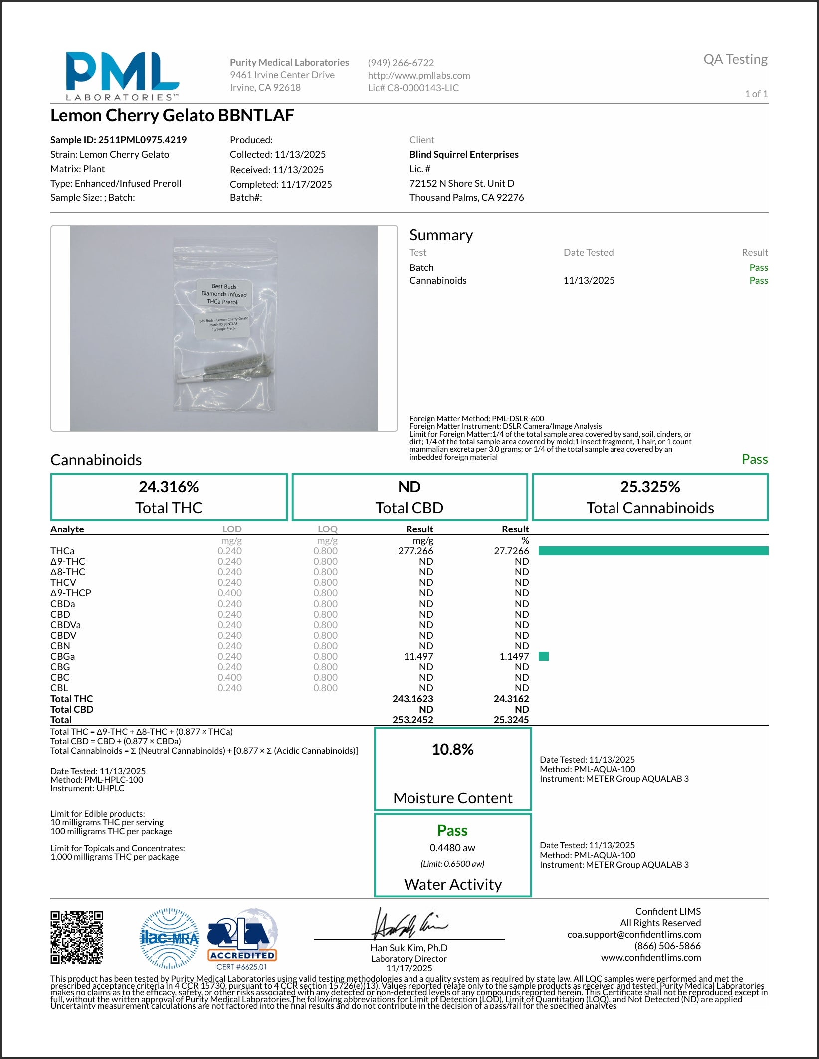 Lemon Cherry Gelato Diamond Infused Pre Roll 1g